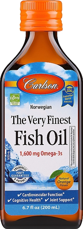 Suplement diety w płynie, Olej rybny o smaku pomarańczowym - Carlson Labs The Very Finest Fish Oil — Zdjęcie N1