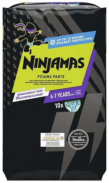 Pieluchomajtki Ninjamas Pyjama Boy Pants, 4-7 lat (17-30 kg), 10 kg - Pampers — Zdjęcie N1