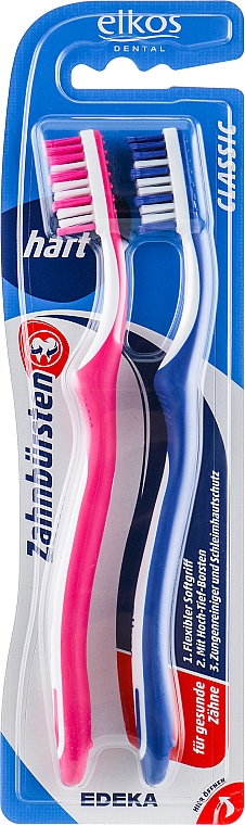 Szczoteczka do zębów, twarda, niebieska+różowa - Elkos Dental Classic — Zdjęcie N2