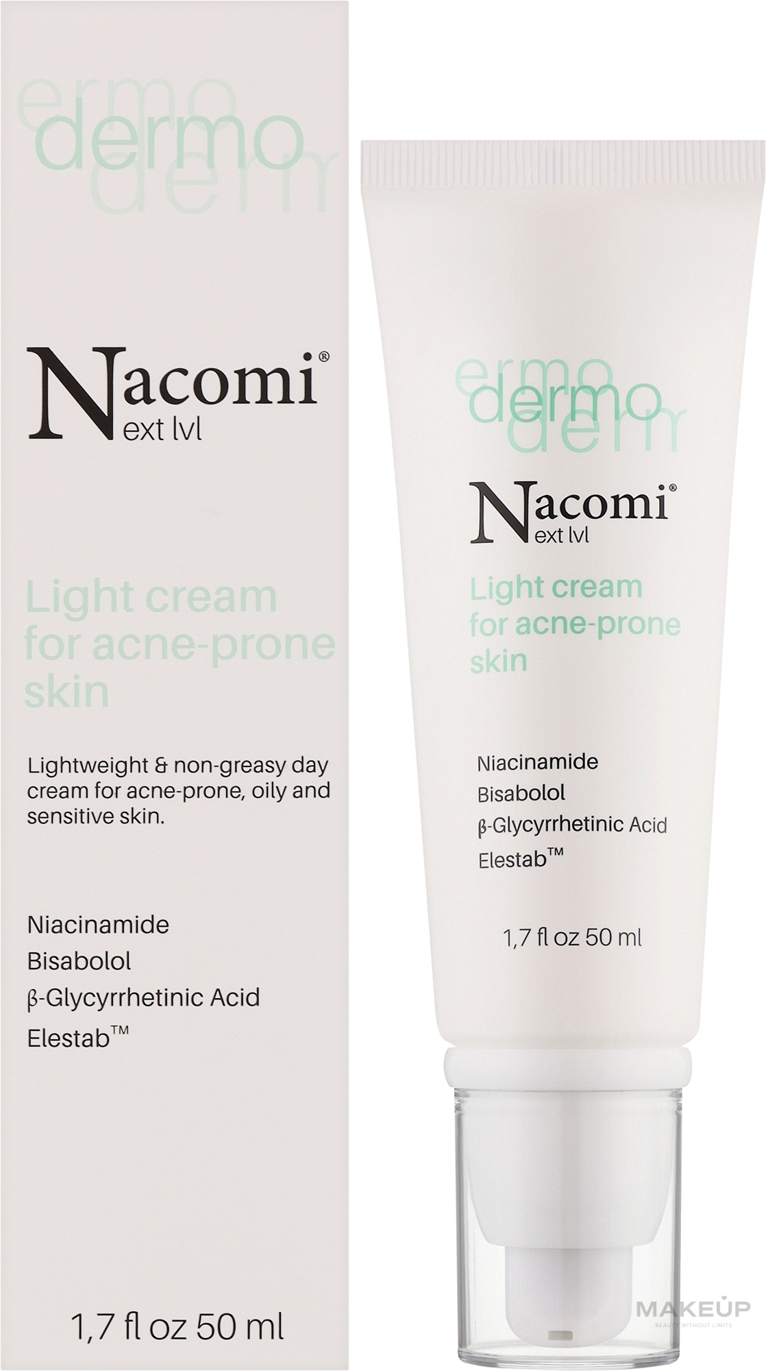 Lekki krem do cery problematycznej - Nacomi Next Level Dermo Light Cream For Acne-prone Skin — Zdjęcie 50 ml