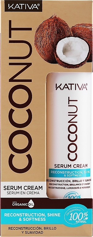 Regenerujące kremowe serum do włosów Kokos - Kativa Coconut Reconstruction, Shine & Softness Serum Cream
