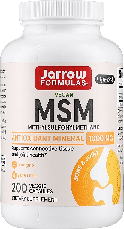 Metylosulfonylometan w kapsułkach - Jarrow Formulas MSM (Methyl-Sulfonyl-Methane) 1000 mg  — Zdjęcie N1