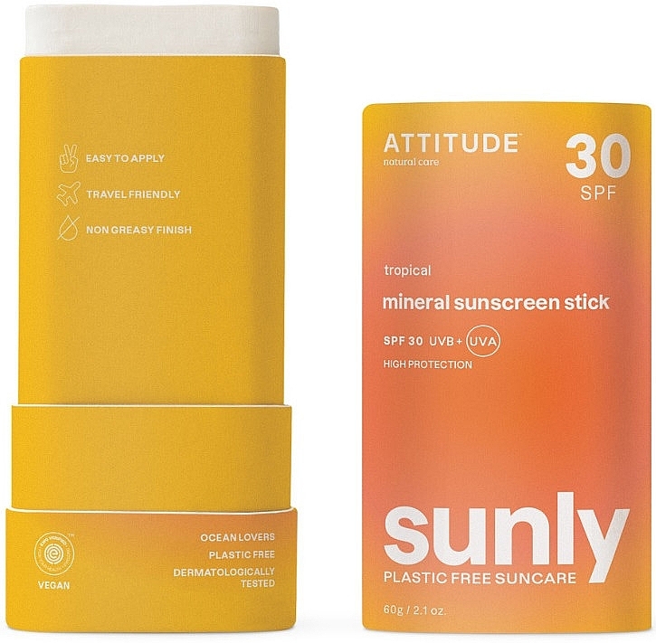 Sztyft przeciwsłoneczny Tropikalny - Attitude Sunly Mineral Sunscreen Stick SPF30 — Zdjęcie N2