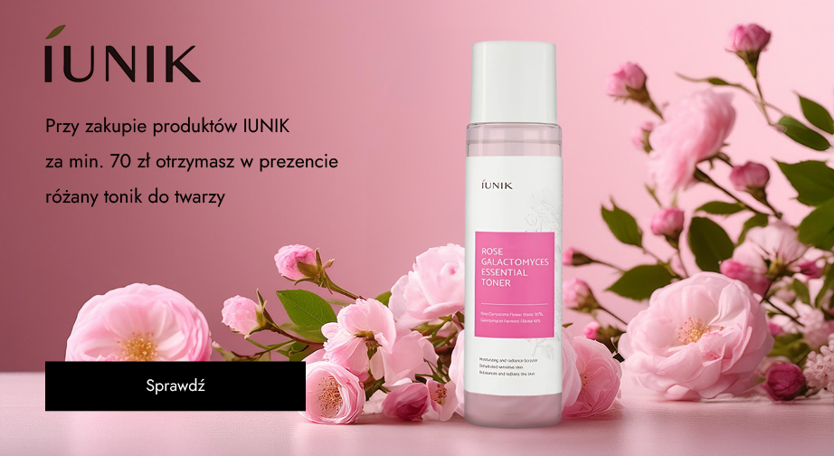 Przy zakupie produktów IUNIK za min. 70 zł otrzymasz w prezencie różany tonik do twarzy.