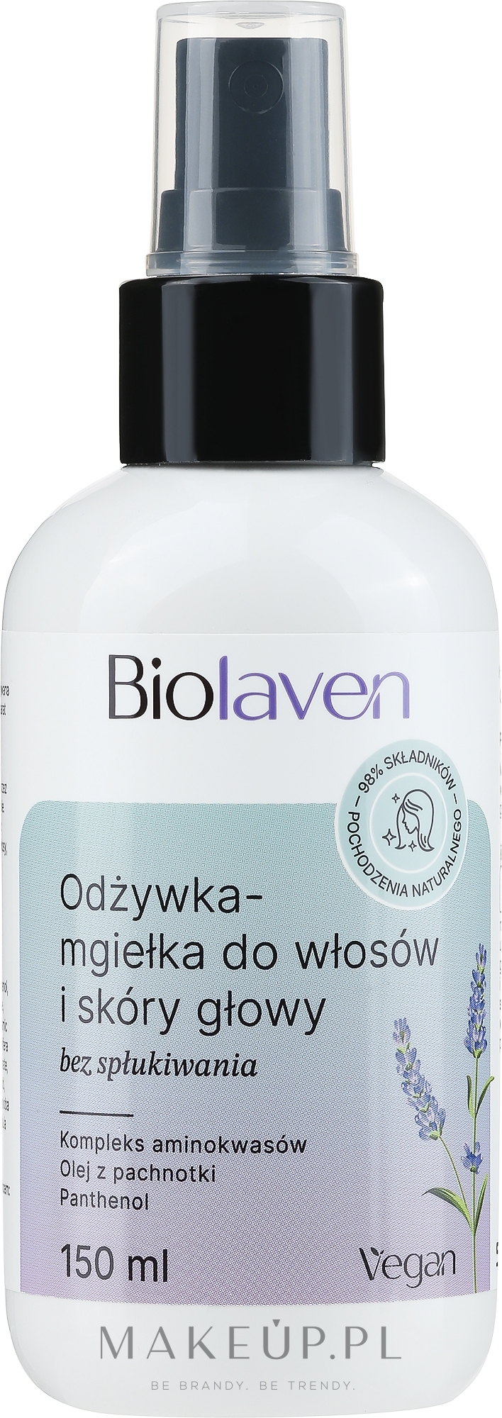 Odżywka-mgiełka do włosów i skóry głowy z olejem z pestek winogron i olejkiem lawendowym - Biolaven Organic — Zdjęcie 150 ml