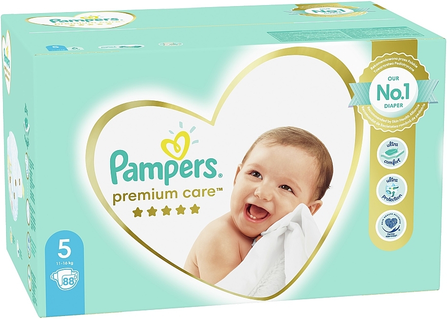 Pieluszki Pampers Premium Care, rozmiar 5 (junior), 11-16 kg, 88 szt. - Pampers — Zdjęcie N2