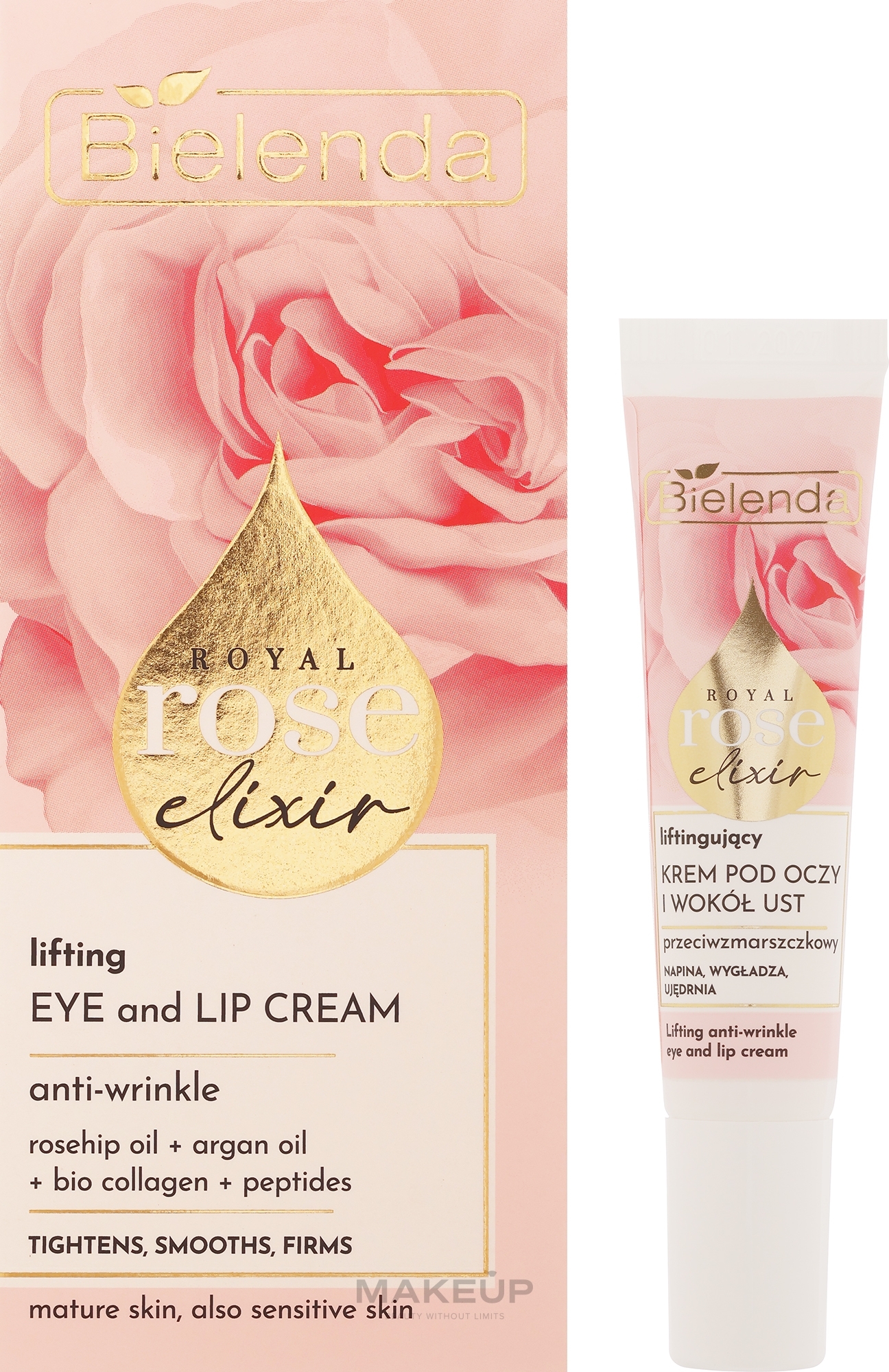 Krem pod oczy i do okolic ust - Bielenda Royal Rose Elixir Lifting Anti-Wrinkle Eye And Lip Cream — Zdjęcie 15 ml