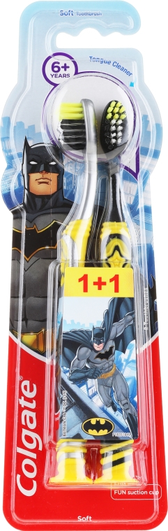 Miękkie szczoteczki do zębów dla dzieci 6+, czarno-żółta + szaro-żółta - Colgate Kids Batman — Zdjęcie N1