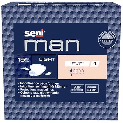 Wkładki urologiczne Man Light Level 1 dla mężczyzn, 15 szt. - Seni — Zdjęcie N1