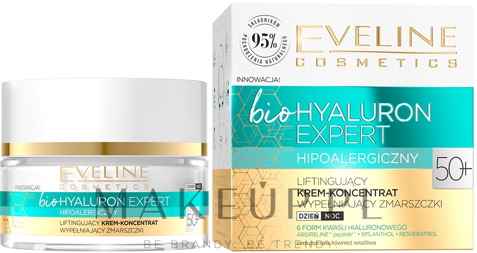 Liftingujący krem-koncentrat wypełniający zmarszczki 50+ - Eveline Cosmetics BioHyaluron Expert — Zdjęcie 50 ml