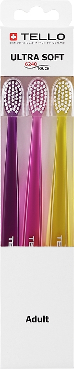 Zestaw szczoteczek do zębów, bardzo miękkie, 6240, różowa + żółta + fioletowa - Tello — Zdjęcie N1