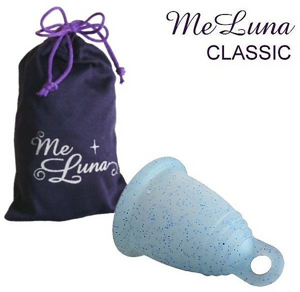Kubeczek menstruacyjny, rozmiar M, brokatowy niebieski - MeLuna Classic Menstrual Cup Ring — Zdjęcie N1