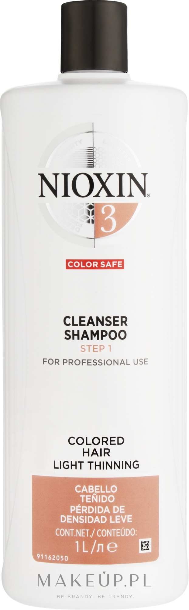 Wzmacniający szampon do skóry głowy i lekko przerzedzających się włosów farbowanych - Nioxin System 3 Cleanser Shampoo Step 1 Colored Hair Light Thinning — Zdjęcie 1000 ml