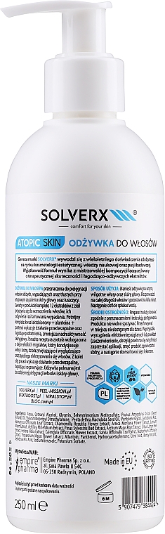 Odżywka do włosów słabych do atopowej skóry głowy - Solverx Atopic Skin Conditioner — Zdjęcie N2