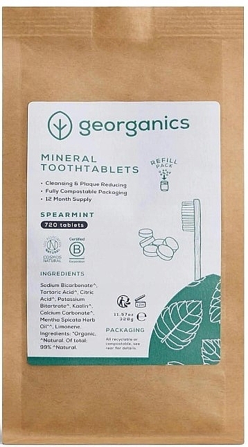 Tabletki do czyszczenia zębów Mięta - Georganics Mineral Toothtablets Spearmint (uzupełnienie) — Zdjęcie N1