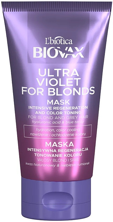 Biovax Ultra Violet Intensywnie regenerująca - maseczka tonująca do włosów blond i siwych  — Zdjęcie N1