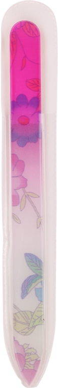 Szklany pilnik do paznokci z kwiatowym nadrukiem, malinowy - Tools For Beauty Glass Nail File With Flower Printed — фото N1
