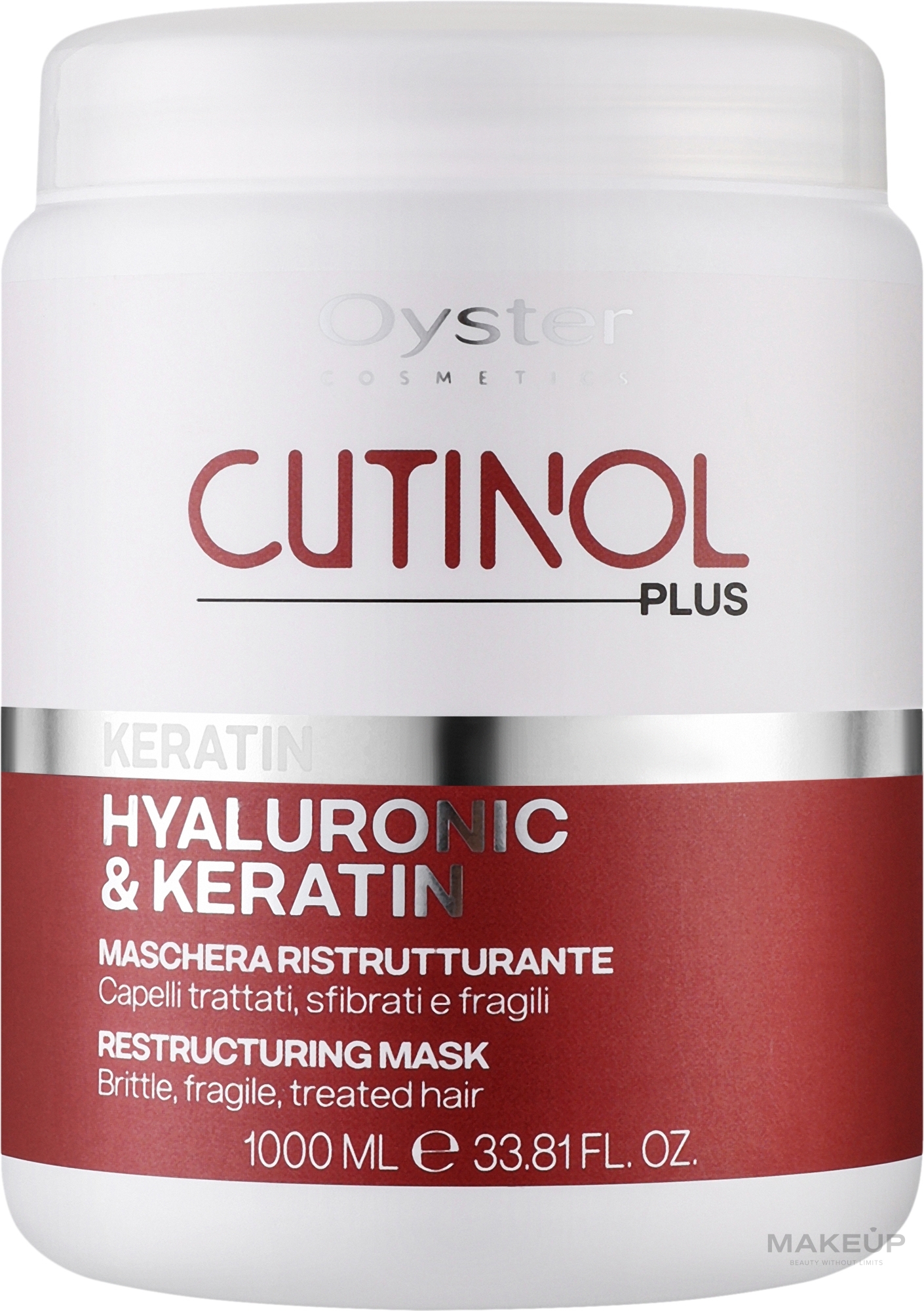 Maska do włosów łamliwych i osłabionych - Oyster Cutinol Plus Keratin Restructuring Mask — Zdjęcie 1000 ml