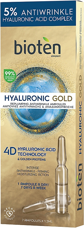 Ampułki przeciw zmarszczkom - Bioten Hyaluronic Gold Replumping Antiwrinkle Ampoules — Zdjęcie N1