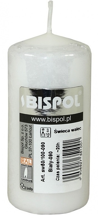 Świeca cylindryczna 50x100 mm, biała - Bispol — Zdjęcie N1