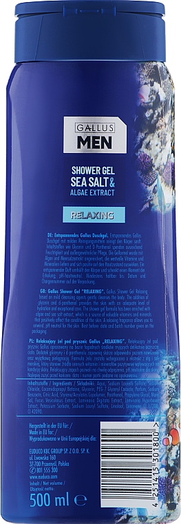 Żel pod prysznic dla mężczyzn z solą morską i wyciągiem z alg - Gallus Men Sea Salt&Algae Extract Shower Gel — Zdjęcie N2