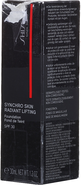 PRZECENA! Liftingujący podkład do twarzy - Shiseido Synchro Skin Radiant Lifting Foundation SPF 30 * — Zdjęcie N2