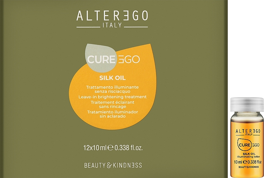 Ampułki na lśniące i gęste włosy - Alter Ego CureEgo Silk Oil Leave-in Illuminating Treatment — Zdjęcie N1