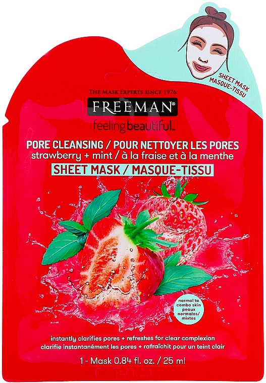 Oczyszczająca maska na tkaninie do twarzy Truskawka i mięta - Freeman Feel Beautiful Pore Cleansing Sheet Mask — Zdjęcie N1