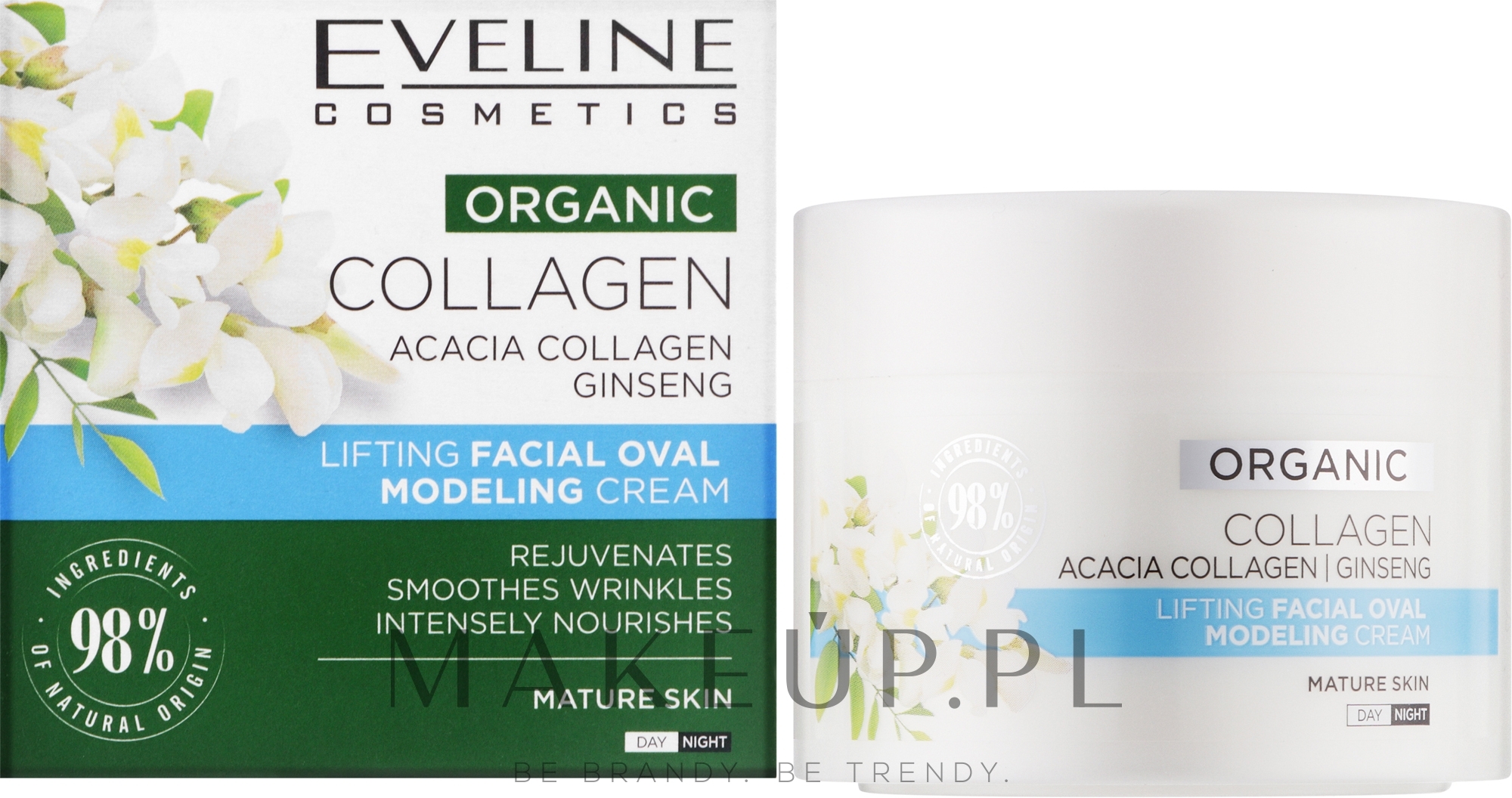 Liftingujący krem modelujący owal twarzy do cery dojrzałej - Eveline Cosmetics Organic Collagen Lifting Cream — Zdjęcie 50 ml