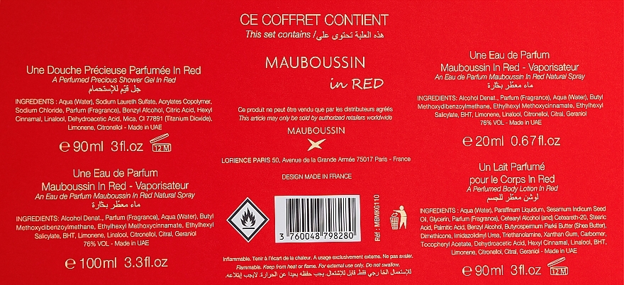 Mauboussin In Red - Zestaw (edp/100ml + edp/20ml + sh/gel/90ml + b/lot/90ml) — Zdjęcie N3