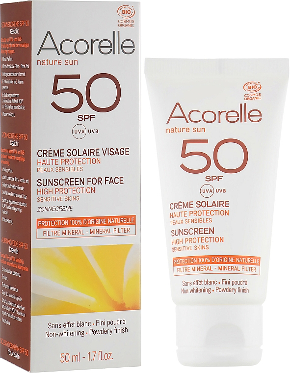 Krem przeciwsłoneczny do twarzy z efektem pudrowym - Acorelle Sunscreen High Protection SPF50