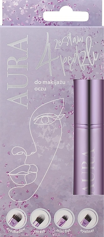 Zestaw 4 pędzli do makijażu oczu, fioletowy - Aura Cosmetics — Zdjęcie N1