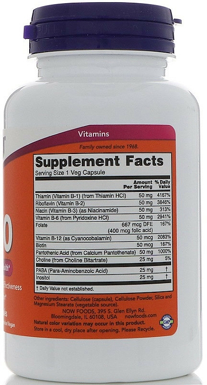 Witamina B-50 w kapsułkach - Now Foods Vitamin B-50 Capsules — Zdjęcie N3
