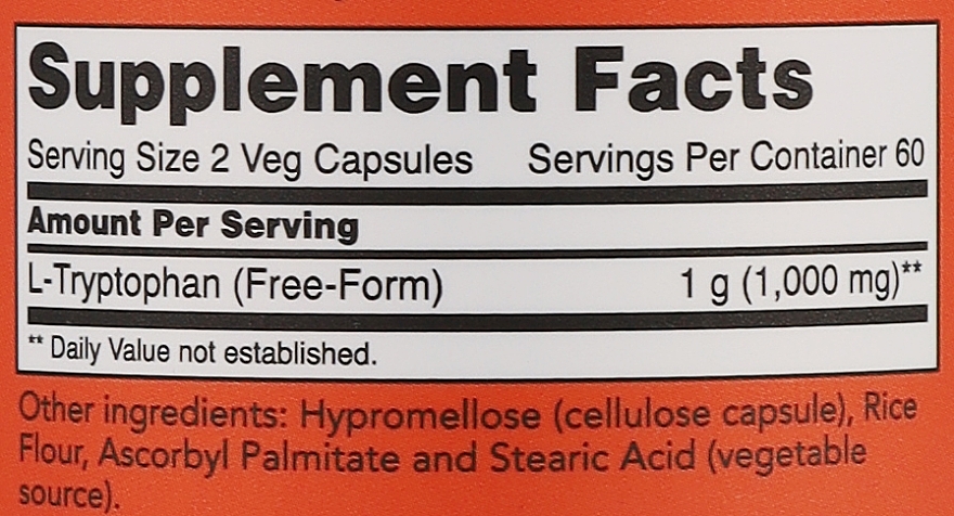 L-Tryptophan na dobry nastrój i spokojny sen - Now Foods L-Tryptophan — Zdjęcie N4