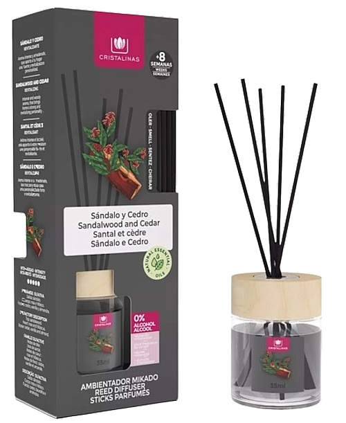 Dyfuzor zapachowy z patyczkami Drzewo sandałowe i cedr - Cristalinas Mikado Reed Diffuser — Zdjęcie N1