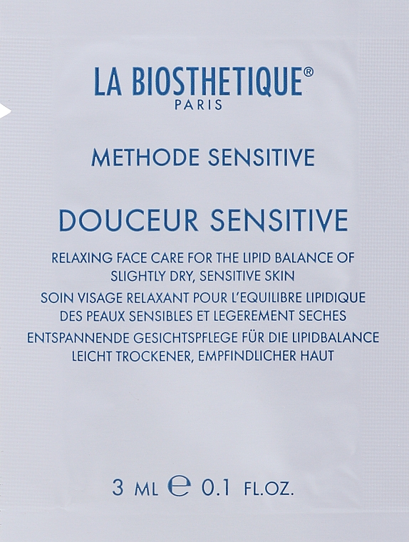 Kojący krem przywracający równowagę lipidową skóry suchej i wrażliwej - La Biosthetique Douceur Sensitive Cream (próbka) — Zdjęcie N1