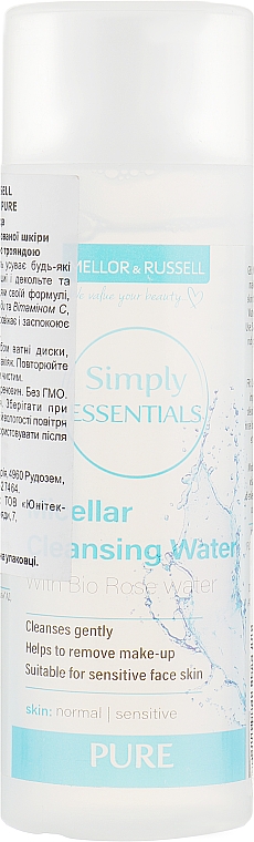 Woda micelarna do cery normalnej i mieszanej z organiczną różą damasceńską - Mellor & Russell Simply Essentials Pure Micellar Cleansing Water