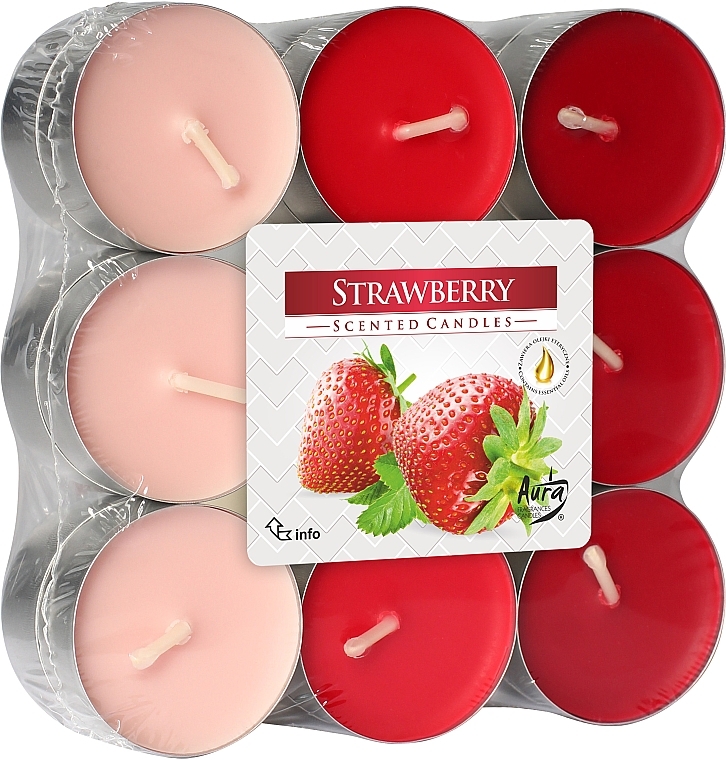 Tealight Truskawka, 18 szt. - Bispol Strawberry Scented Candles — Zdjęcie N1