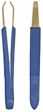 Pęseta prosta pozłacana z plastikowym uchwytem, 8,5 cm, 1061/G, niebieska - Titania — Zdjęcie N1