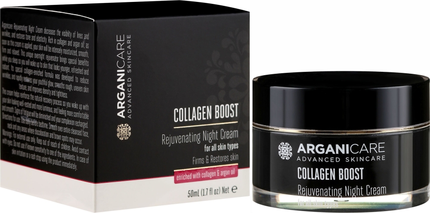 Odmładzający krem do twarzy na noc - Arganicare Collagen Boost Rejuvenating Night Cream — Zdjęcie N1