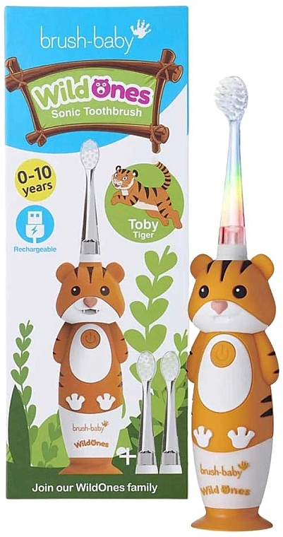 Elektryczna szczoteczka do zębów - Brush-Baby WildOnes Tiger Kids Electric Rechargeable Toothbrush — Zdjęcie N1