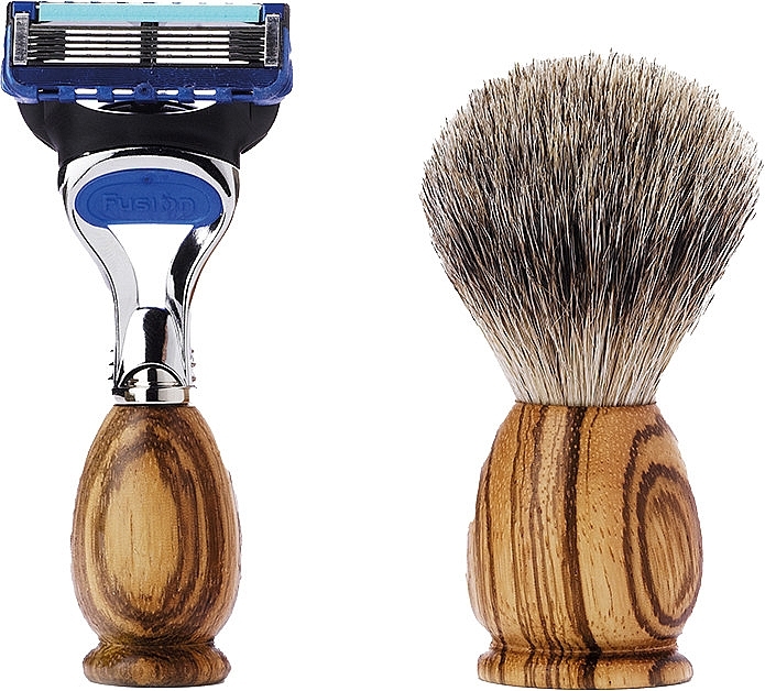 Zestaw do golenia - Acca Kappa Shaving Set In Zebra Wood Travel Size (razor/1pc + brush/1pc) — Zdjęcie N1