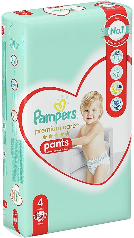 Pieluchomajtki rozmiar 4 (9-15 kg), 58 szt. - Pampers Premium Care Pants — Zdjęcie N2