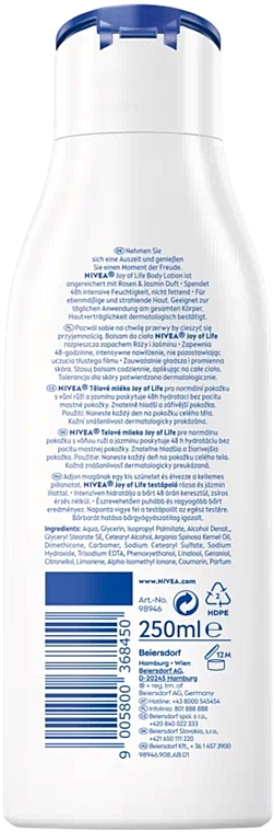 Balsam do ciała - NIVEA Body Lotion Joy Of Life Rose And Jasmin Milk Scent Limited Edition  — Zdjęcie N2