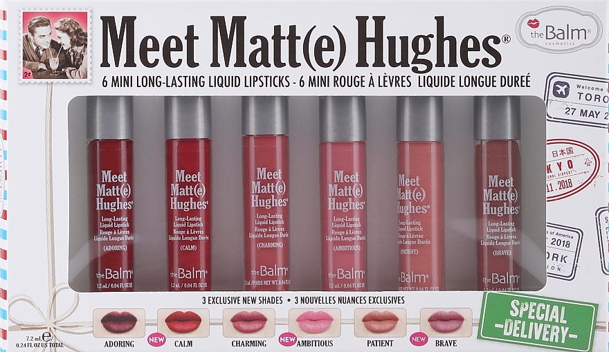 Zestaw matowych pomadek w płynie - TheBalm Meet Matt(e) Hughes® Special Delivery (lipstick/6x1,2ml) — Zdjęcie N1
