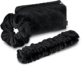 Kup Zestaw akcesoriów do rutynowej pielęgnacji urody, czarny Tender Pouch - MAKEUP Beauty Set Cosmetic Bag, Headband, Scrunchy Black