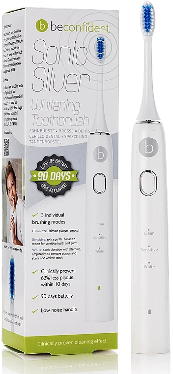 Elektryczna szczoteczka do wybielania zębów, biała/srebrna - Beconfident Sonic Whitening Electric Toothbrush White/Silver — Zdjęcie N1