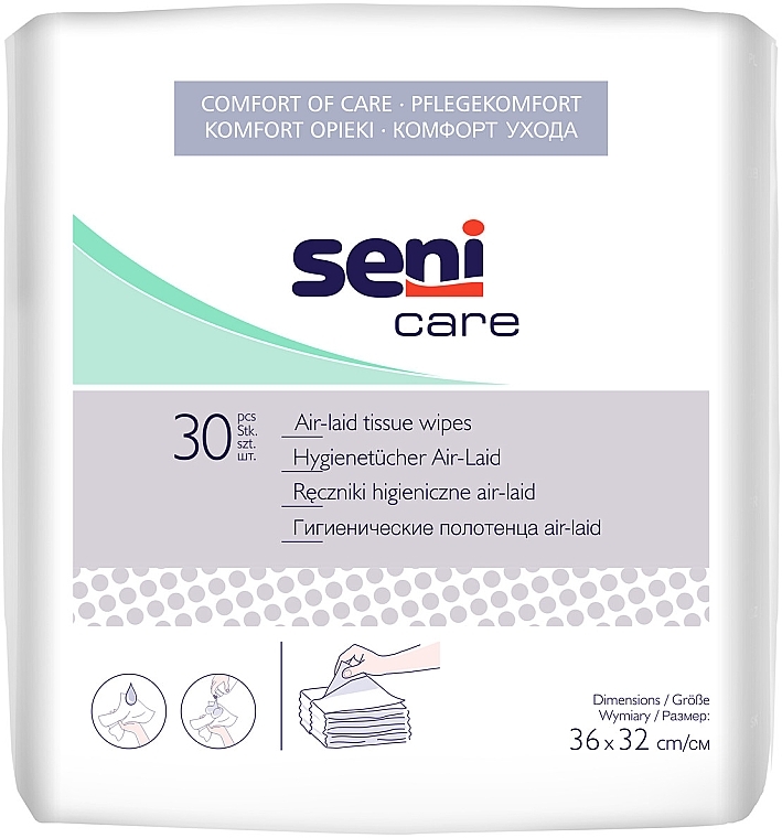 Ręczniki higieniczne, 30 sztuk - Seni Care Air-Laid Tissue Wipes — Zdjęcie N1