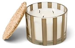 Świeca zapachowa w szkle, 3 knoty - Paddywax Al Fresco Striped Glass Candle Cotton & Teak — Zdjęcie N1