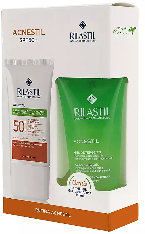 Zestaw - Rilastil Acnestil SPF50+ (cl/gel/50ml + f/cr/40ml) — Zdjęcie N1